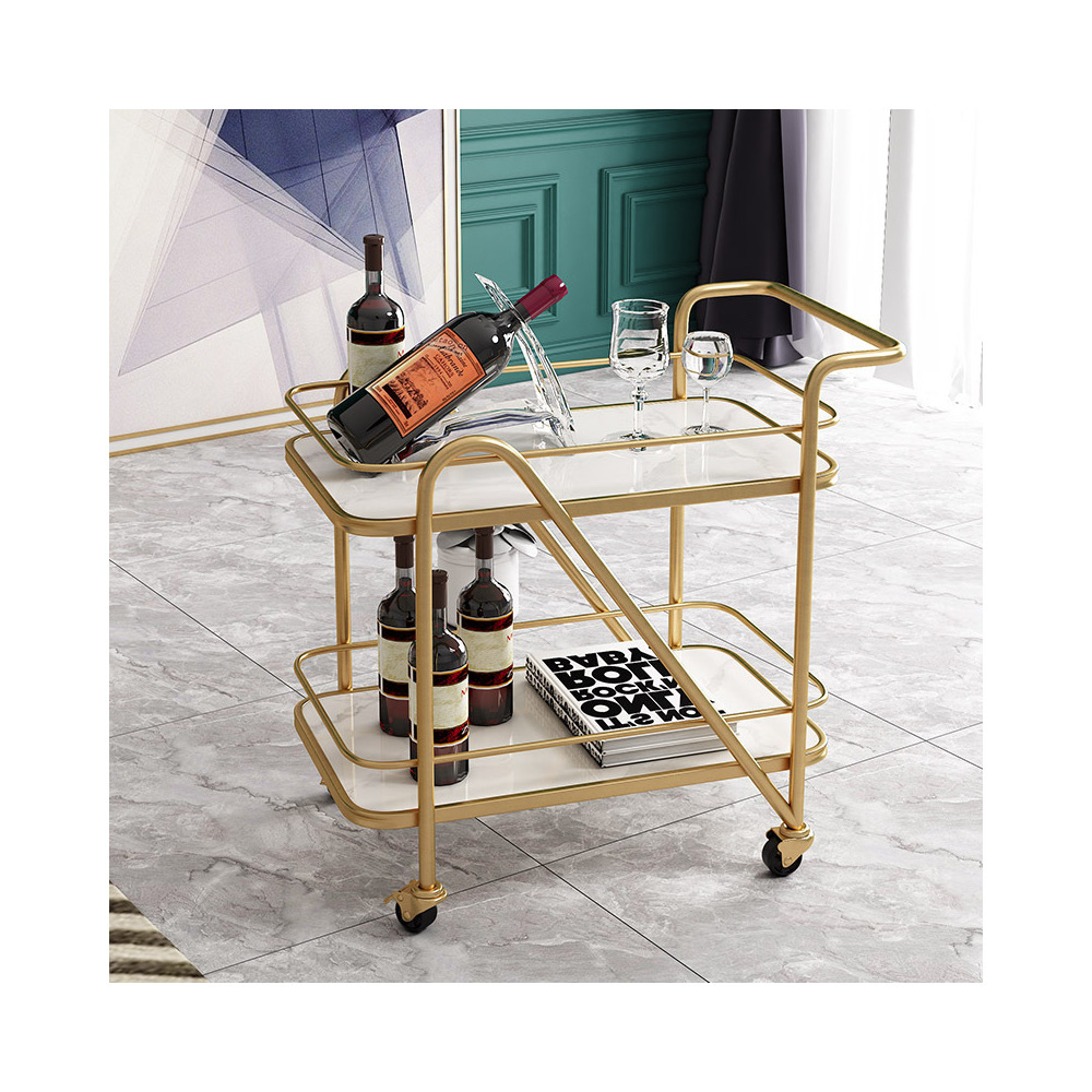 Flusher cart mobile catering cart gold plated tea weagon dessert cake cart 4S Store mobile trolley