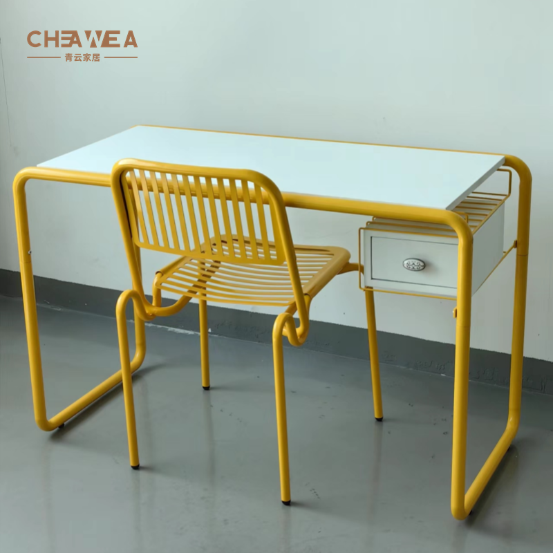 Metal Furniture Home Office Study Desk and Chair set Backrest Metal Chair for Living Room MDF Computer Table
