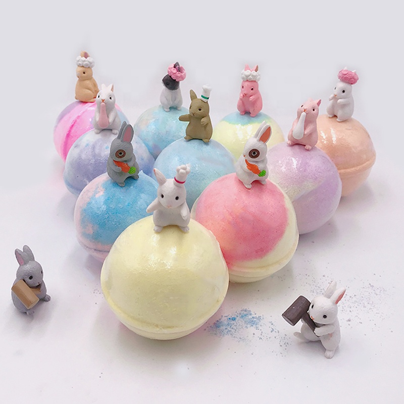 Mixed Color Skin Care Bath fizzies Organic cute rabbits surprise bath bombs with toys inside