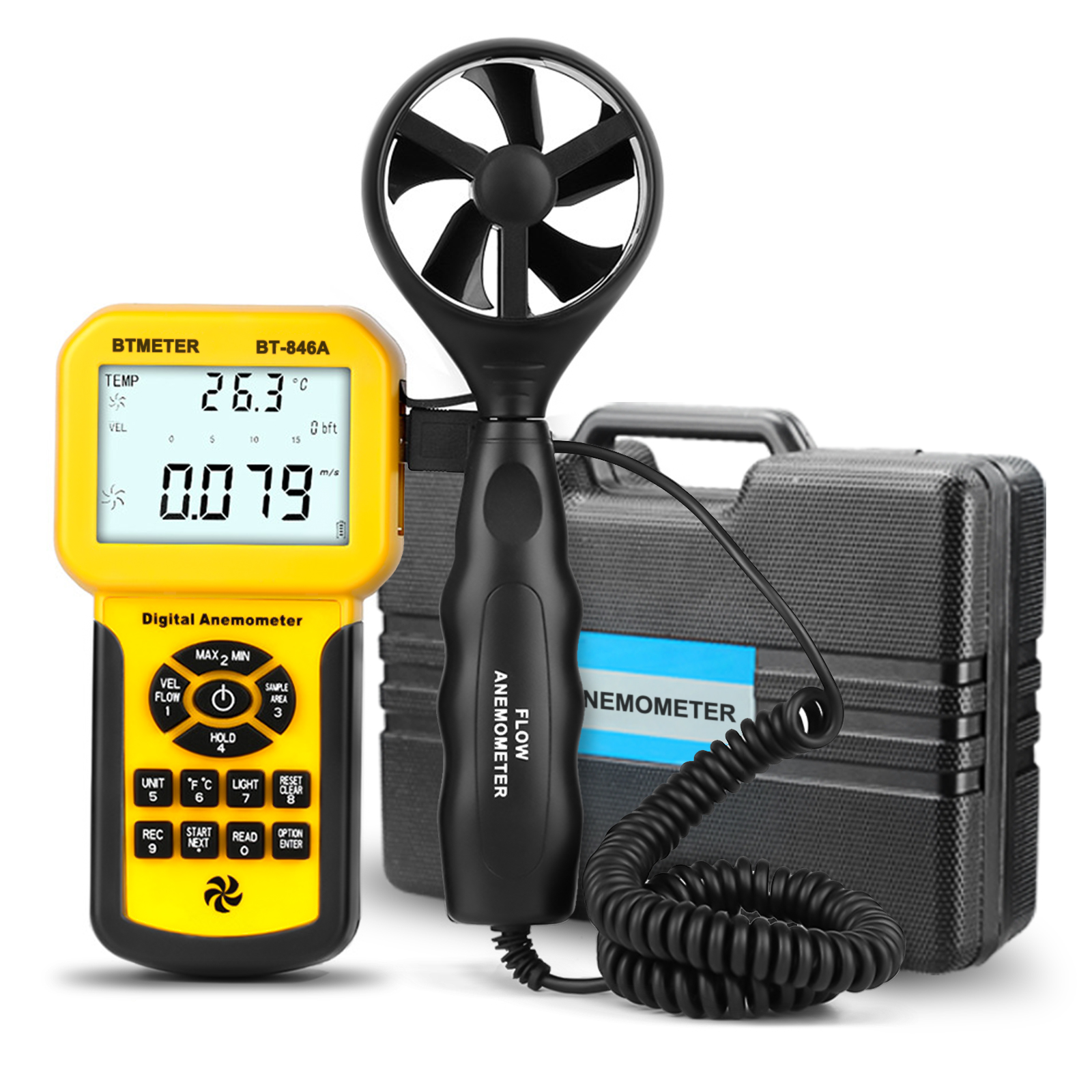 Анемометр 846A Pro HVAC, измерение скорости ветра, потока ветра, температуры, тестер CFM, измеритель скорости потока воздуха с подсветкой