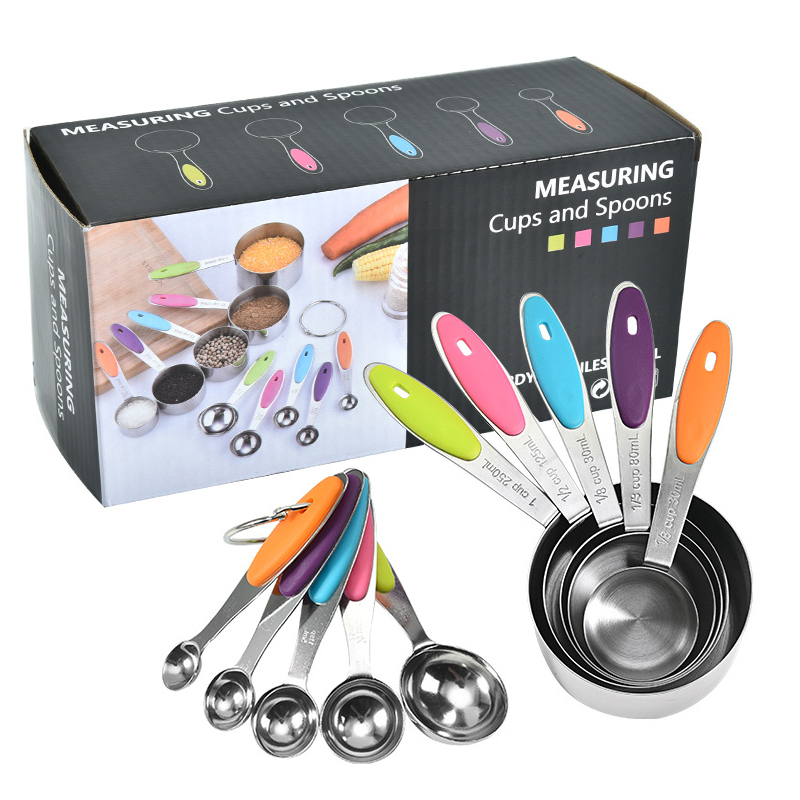 Colorful Measuring Cups And Spoons 10 Pieces 250Ml 125Ml 80Ml 30Ml 15Ml Kitchen Measuring Cups Set Stainless Steel