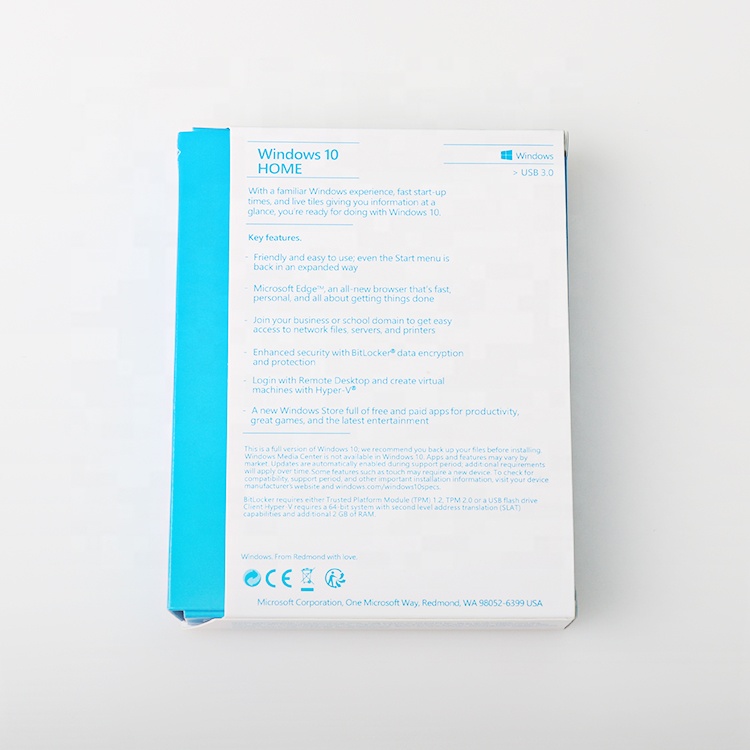 Оригинальное программное обеспечение для операционной системы Microsoft Windows 10 home Key USB box version Win 10 home