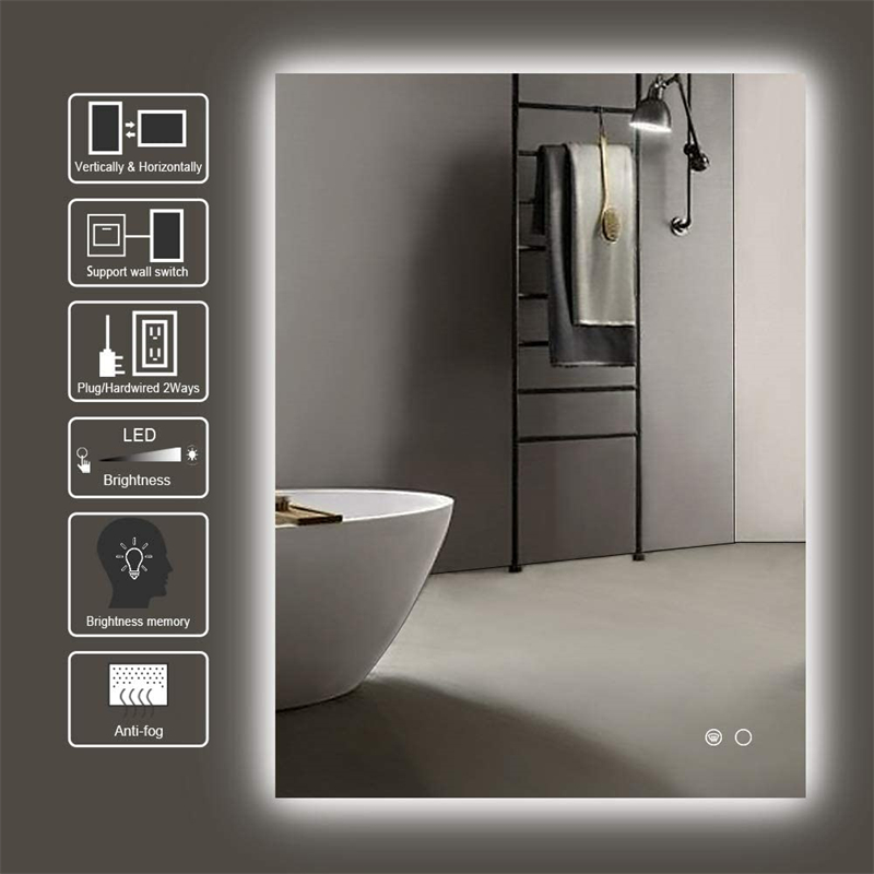 Wall Mounted Touch Sensor Anti-Fog Wireless Speaker Smart LED Bathroom Mirror with Time Display