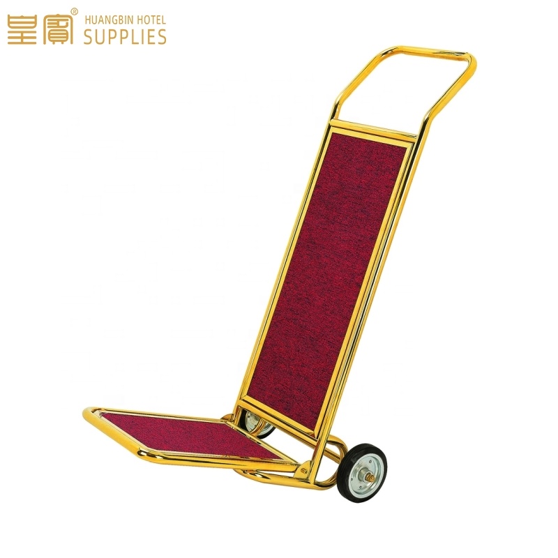 Wholesale Hotel golden stainless steel Luggage Trolley hotel baggage hand trolley cart with red carpet