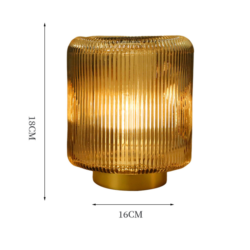 Cordless Ribbed Glass Table Lamps Rechargeable Accent Nightlight for Desk Wireless Lampe Bedside Tabletop Patio Weddings