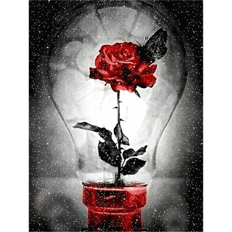 5D DIY цветы мозаика Вышивка Роза в лампочке полная дрель 3D настенные картины холст искусство дома декоративная алмазная живопись