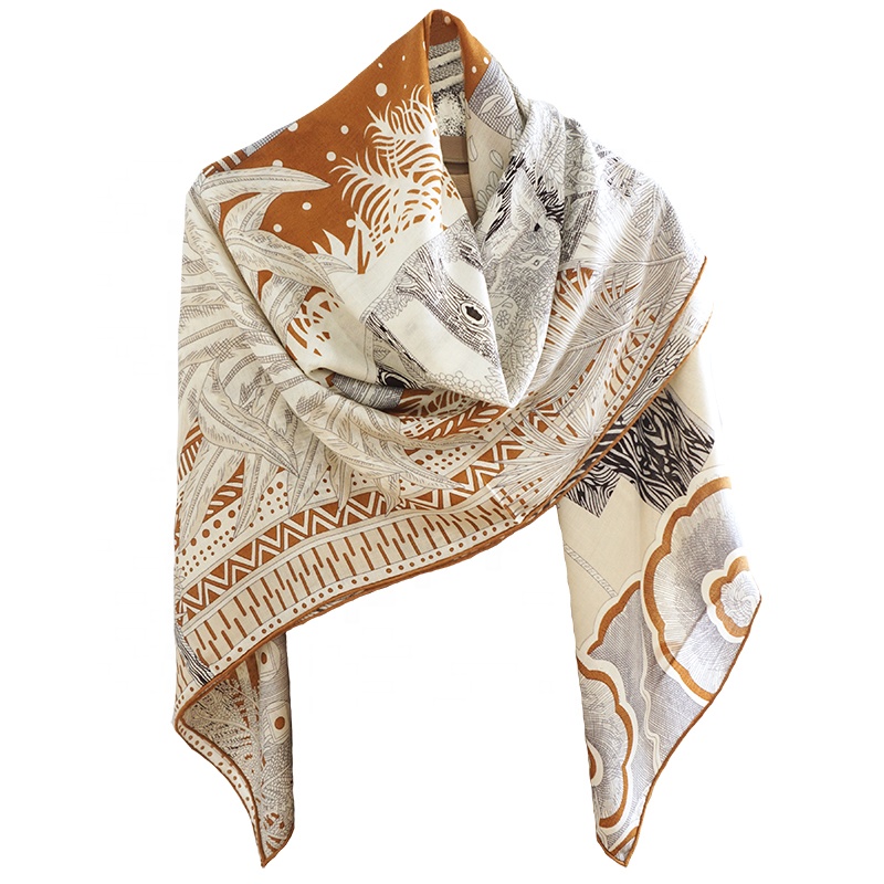 Midsummer Night Female 140cm square Silk Scarf Diamond-Shaped Tie Scarf 100% Pure Wool Silk Kerchief Elegant Scarf and Shawl