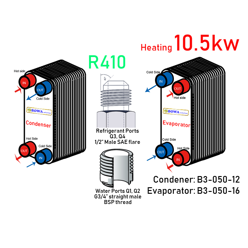 11 кВт конденсатор и испаритель предназначен для 3HP R410a водяной тепловой насос водяные наполнители для нагрева и охлаждения по запросу