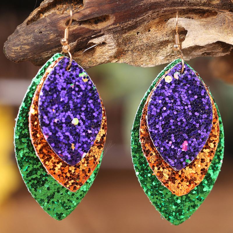 Halloween Tricolor Hoop Earrings Geometry Leaf Shaped Gretel Leather Hook Earrings Amazon Hot Sale Ready To Ship Jewelry