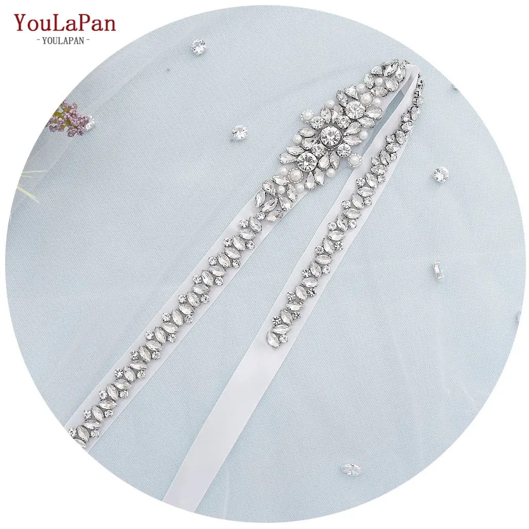 YouLaPan S350 Bridesmaid Sash with Thin Diamond, Wedding Dresses Sash of Crystal belt for Bride