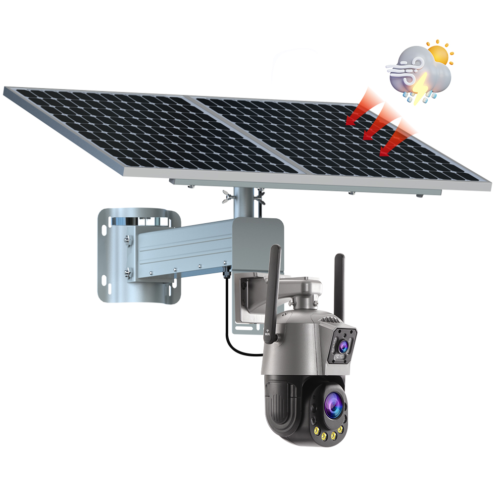 TecDeft Long Distance Dual Len 4mp Solar Battery Powered Camera 4g Sim Card Solar Cctv Dvr Network Camera