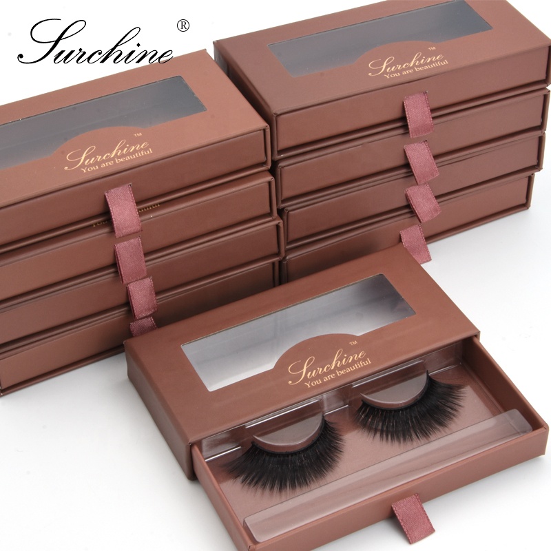Eyelash vendor wing bridal 3d synthetic natural false eyelashes with private label custom logo drawer brown lash packaging box