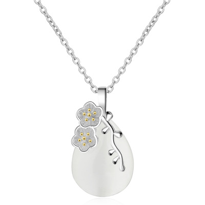 Sterling silver flower and opal women necklace