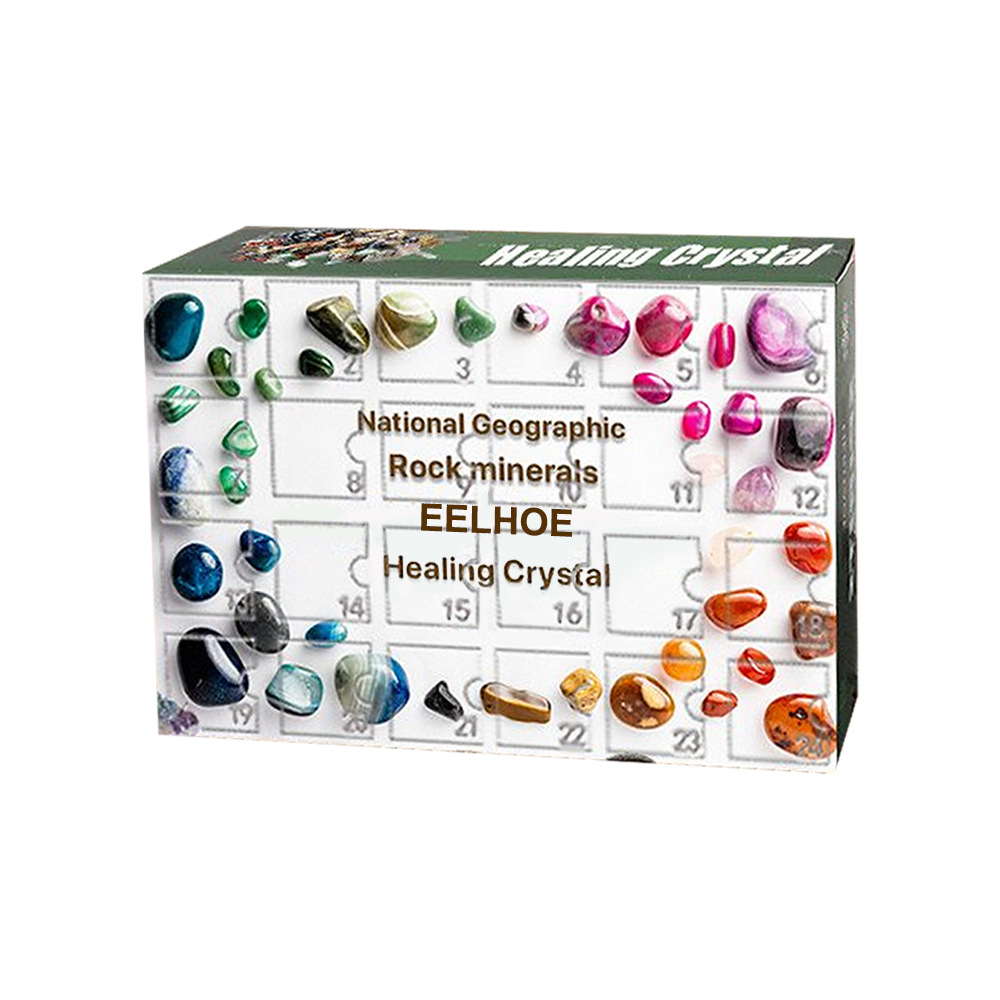 New Creative 24-cell Mineral Green Gift Boxes Healing Crystal Specimen 24 Days Christmas Countdown Blind Box