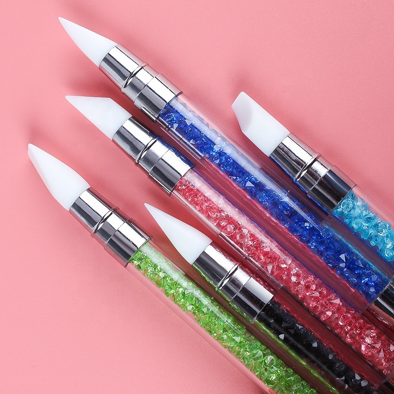 5 Colors Sculpture Pen Acrylic Handle Brushes Carving Builder Emboss Dotting Pen Brush Tool Double End Silicone Nail Art
