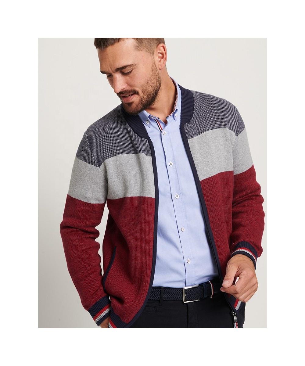 China Quality Factory Direct Wholesale Men Cardigan Sweater of Cotton Full Zip Stripe Manufacturing