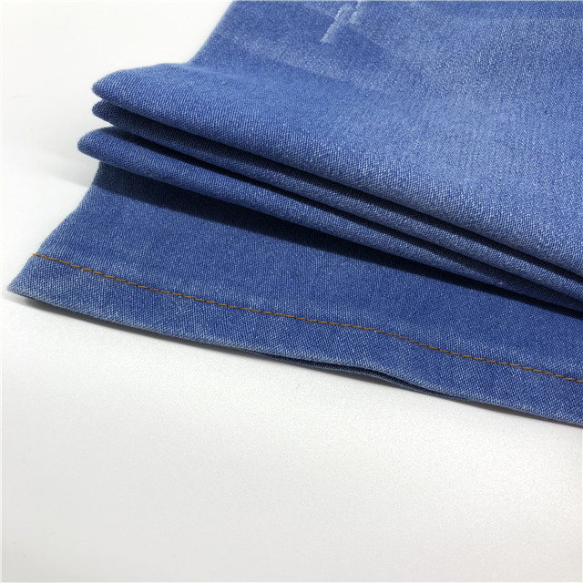9.5oz 62/63" Sky Blue Cotton Poly Spandex Satin Denim Fabric For Jeans