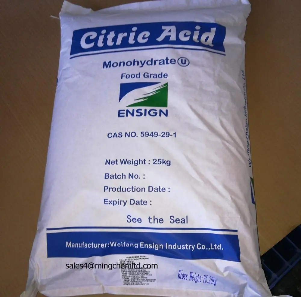 China Best Food Grade Acidulants BP98 USP24 E330 8mesh to 80mesh fine crystal powder Citric Acid Monohydrate