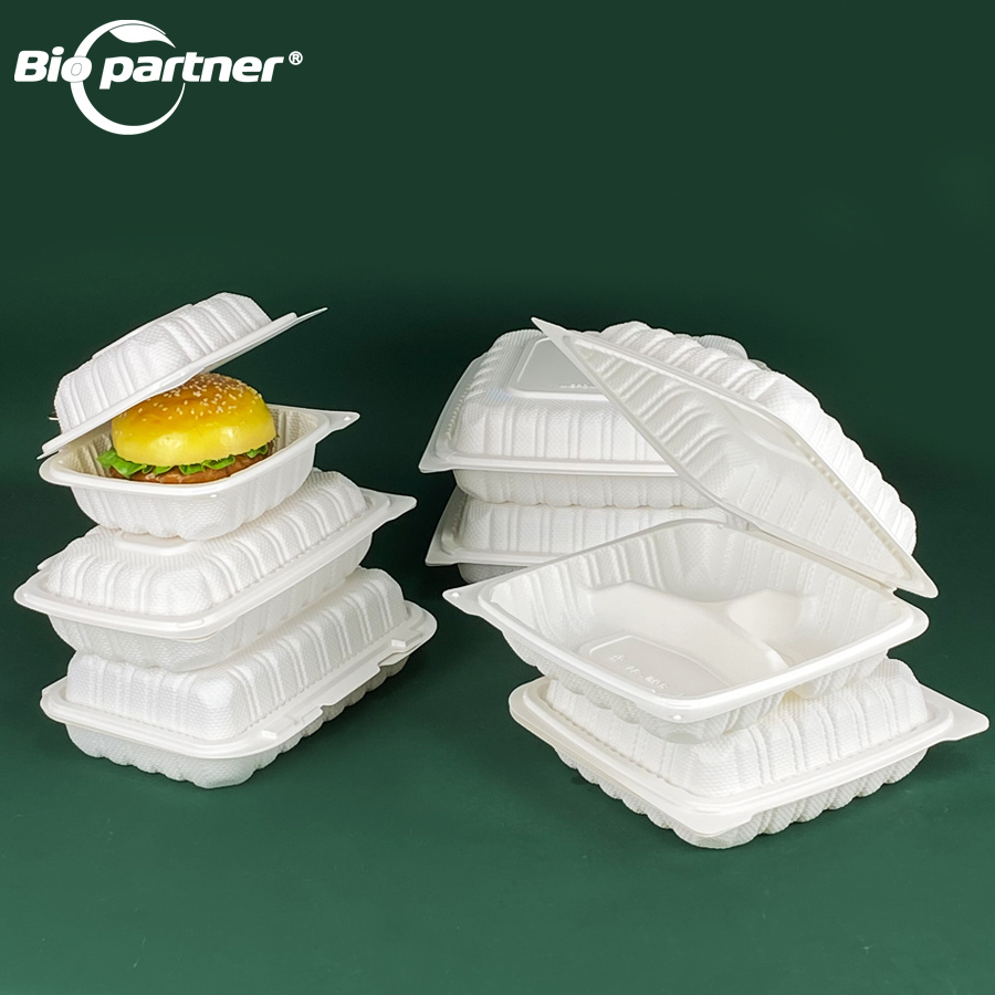 BK1 8x8 9*9 дюймов 3 отсека экологичный белый прямоугольный минеральный заполненный полипропиленовый пластиковый контейнер на петлях с крышкой