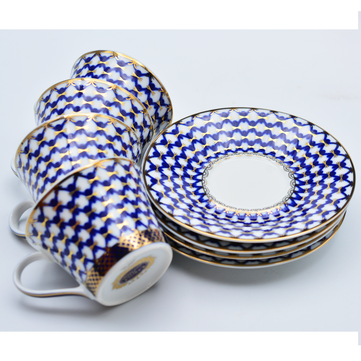 New Royal kind gold cup/saucer set unerglazed blue color coffee cup