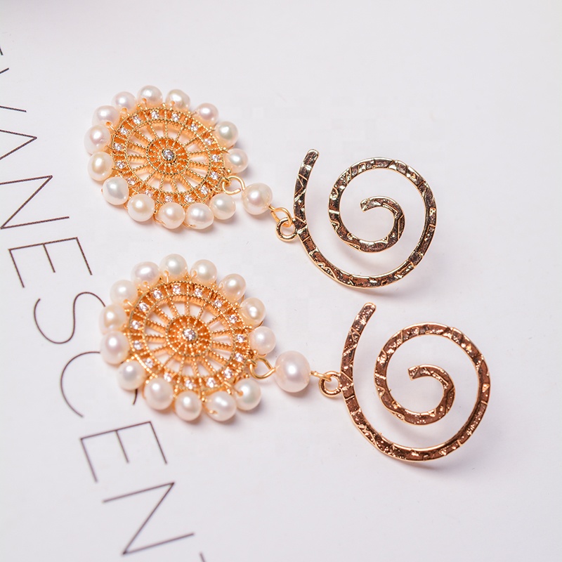 Haiyang Freshwater Pearl Dangle Earrings Wholesale Drop Earring 14k Gold Plated Fashion Jewelry Sky Wheel design Gift