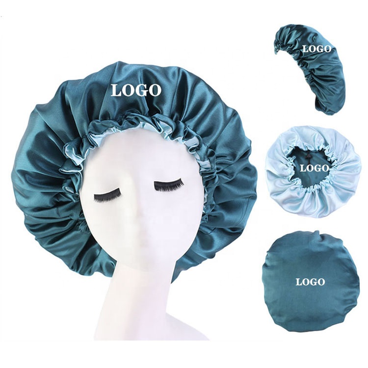 Adjustable buckle double-layer sleep satin shower hats customized LOGO hair advertising bonnets