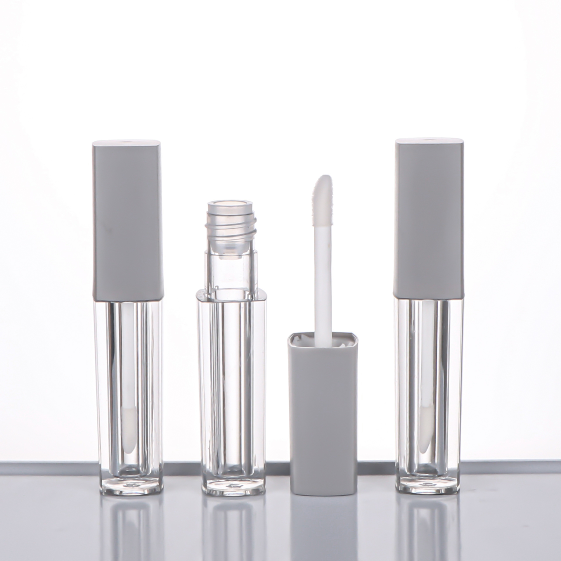 Wholesale Empty Black Top Transparent Square Lip Gloss Tube Container With Black Neck