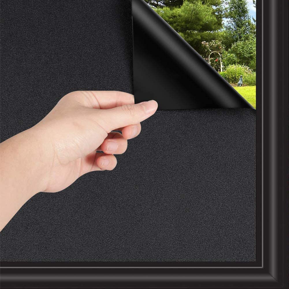 Privacy Room Darkening Window Tint Black Window Cover Static Cling Blackout Window Film