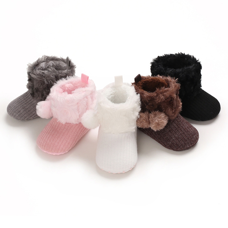 High Quality Hot Sales New Boots For Baby Fur Ball Decoration Snow Boots Baby Newborn Bowknot Snow Winter Soft