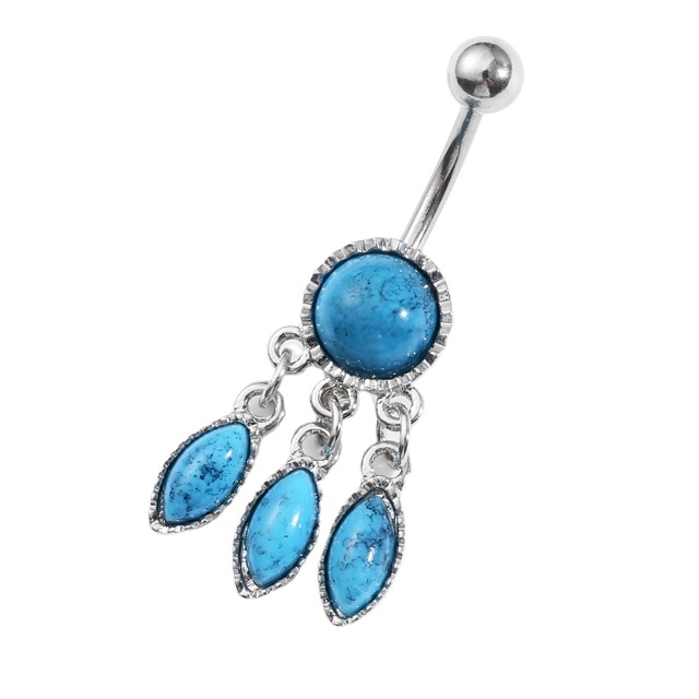 Stainless Steel Turquoise Belly Button Ring Set Barbell Piercing Blue Gems Belly Ring Sets Summer Beach Body Jewelry