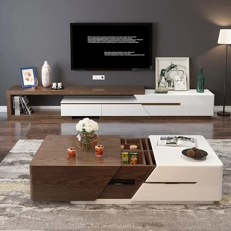 Modern wholesale wooden TV stands Living Room Furniture Entertainment Unit Lowline TV Cabinet storage coffee table TV console