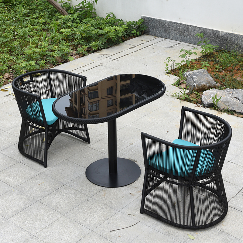 Wholesale metal Aluminum dining table Modern design hotel garden Glass coffee tables with chairs