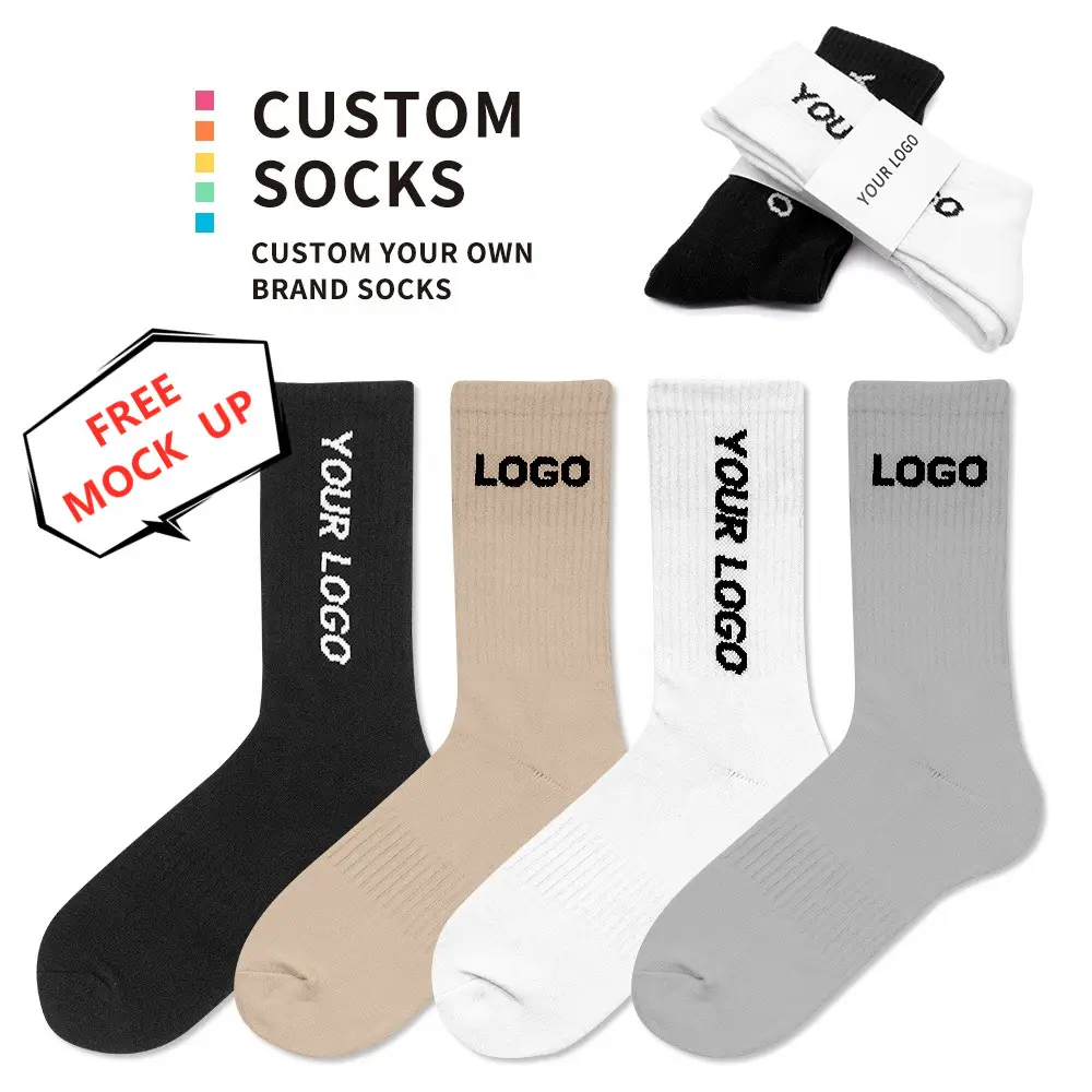 Designer Men Socks Manufacturer High Quality 100% Cotton Logo Custom Chaussettes Crew Sport Black White Fashion Men Socks