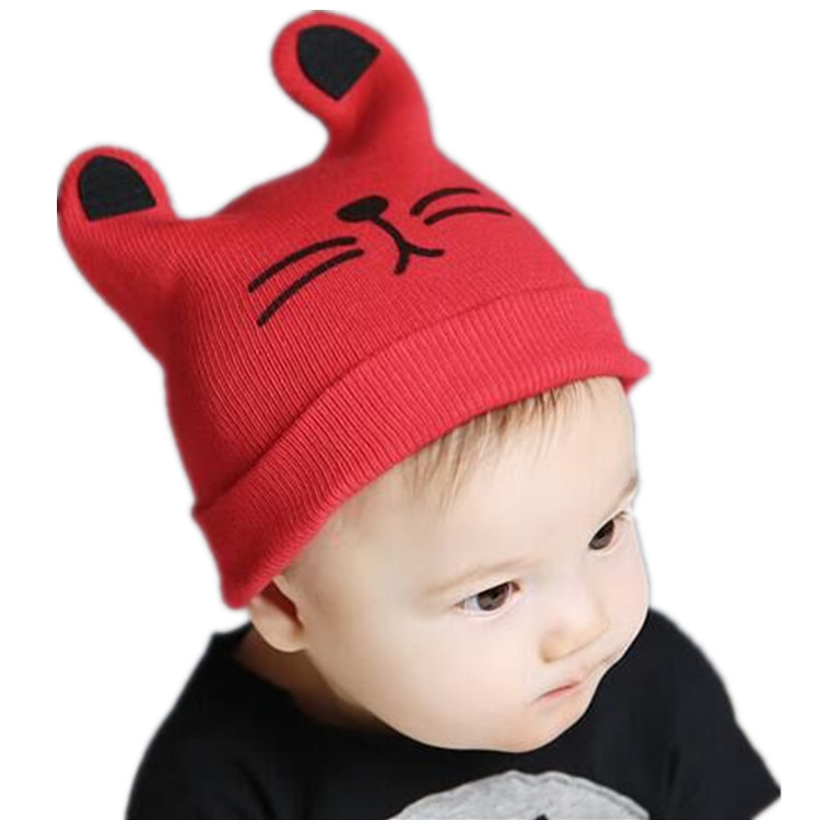 Autumn and winter children hooded hats cat cartoon knitted children hats caps leisure woolen baby warm hats