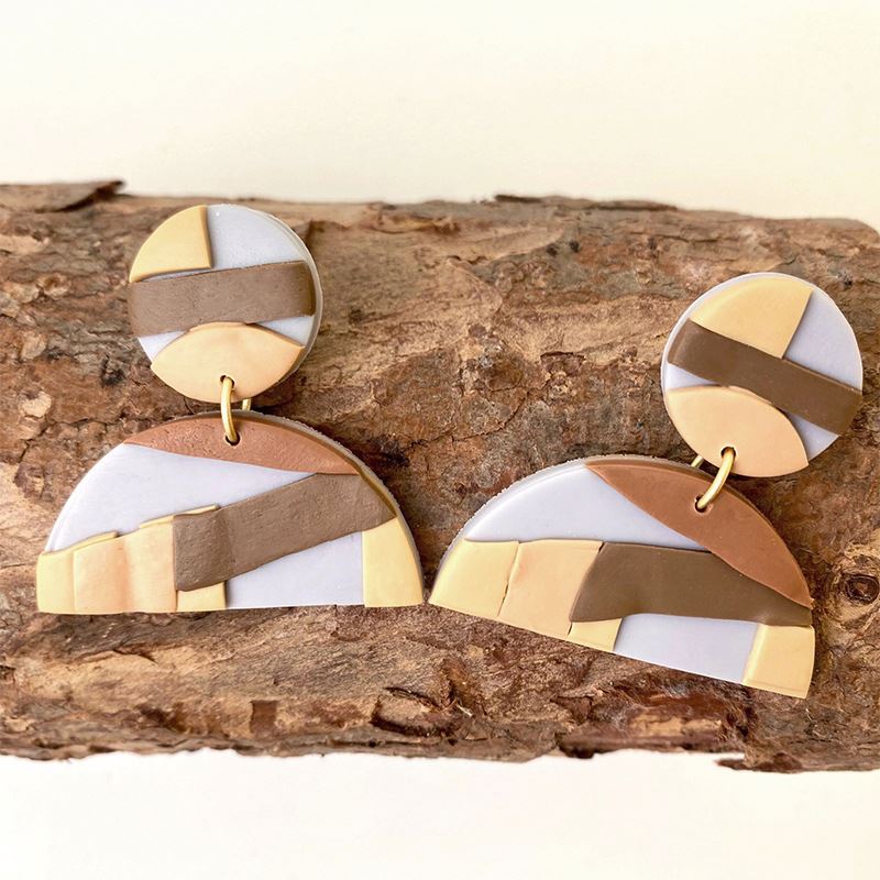 Colorful Semicircle Soft Pottery Hoop Geometry Multicolor Clay Hoop Earrings Stylish Fashion Drop Earrings Amazon Ins Hot Sale