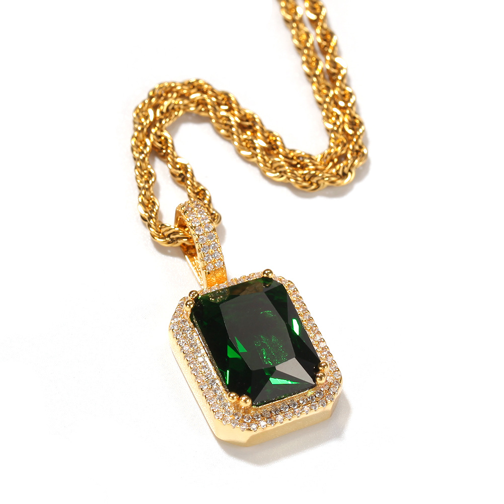Fashion Punk hip hop style Square solid pendant Colorful full zircon necklace ins style Copper inlaid zircon unisex necklace