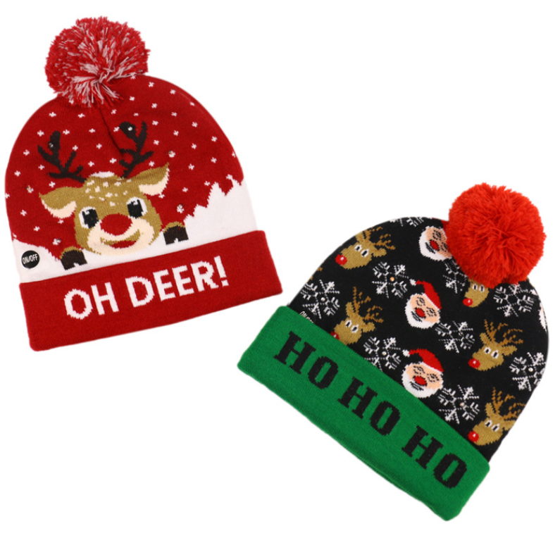 Wholesales Hot Selling Knit Santa Hat Beanie Beanie Hat with LED Light Christmas Hat manufacture direct sale