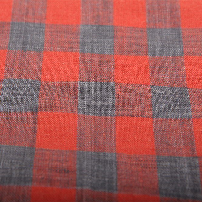 softer 100% linen fabric, 125 gsm, pure European flax, OEKO-Tex certified for garment & T-shirt, delave red check