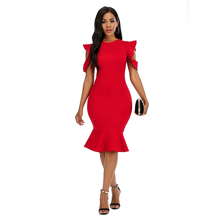Oem/Odm Новое поступление Vestidos Красный Corto элегантная одежда с открытыми плечами и рюшами женские повседневные платья