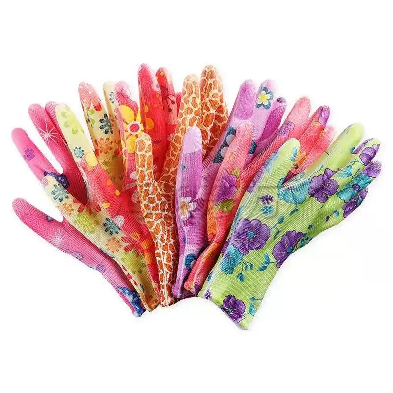 High Quality Fancy Ladies PU Gloves Colorful PU Coated Garden Gloves For Women