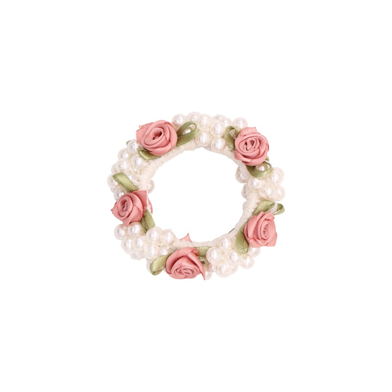 New product high quality hot-selling black sweet pearl flower hair rope for girl