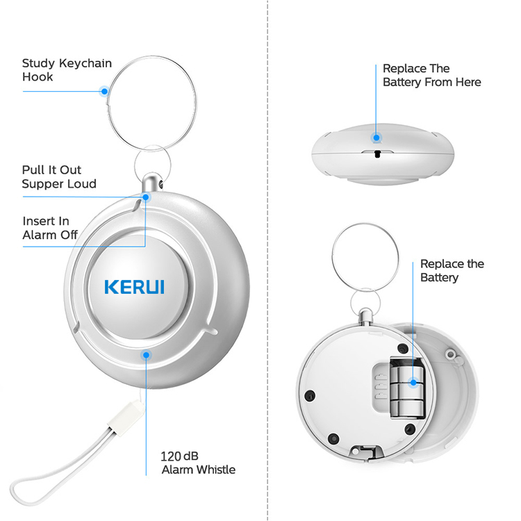 Kerui 120db personal alarm mini keychain personal safety alarm personal siren alarm keychain