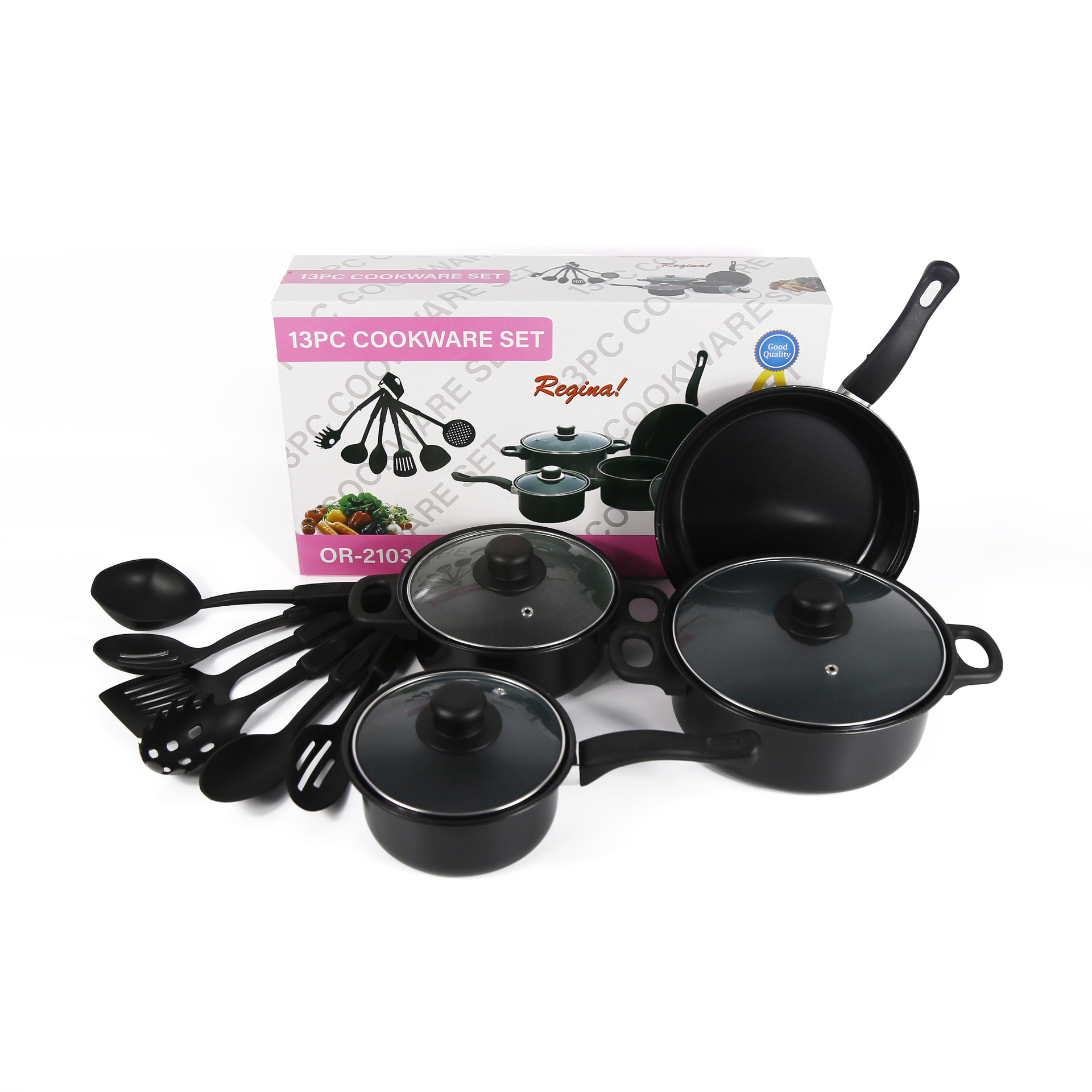 Kitchen Cooking Pan With Glass Lid 13pcs/Set Metal Cast Iron Stockpot Black Frying Pan Milk Pot Non Stick Cookware Pot Sets