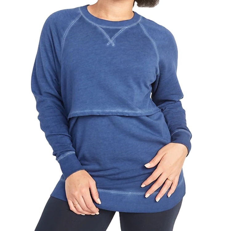 Custom double-layer round neck nursing maternity clothes casual long sleeve top