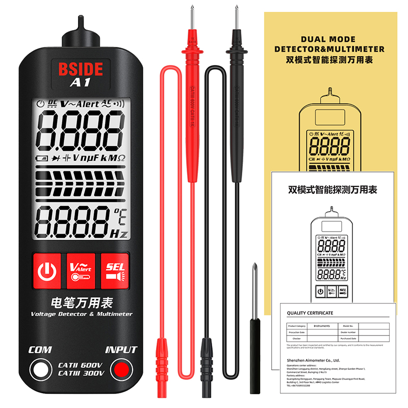 BSIDE A1 Digital Multimeter 3-Results Display Live Wire Distinguish Adjustable Sensitivity  Smart Digital  Multitester