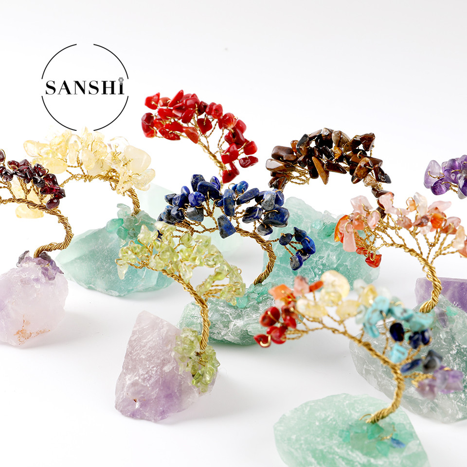 Wholesale Handmade Jewelry Life Tree Home Decration Natural Stone Gemstone Crafts Energy Life Tree