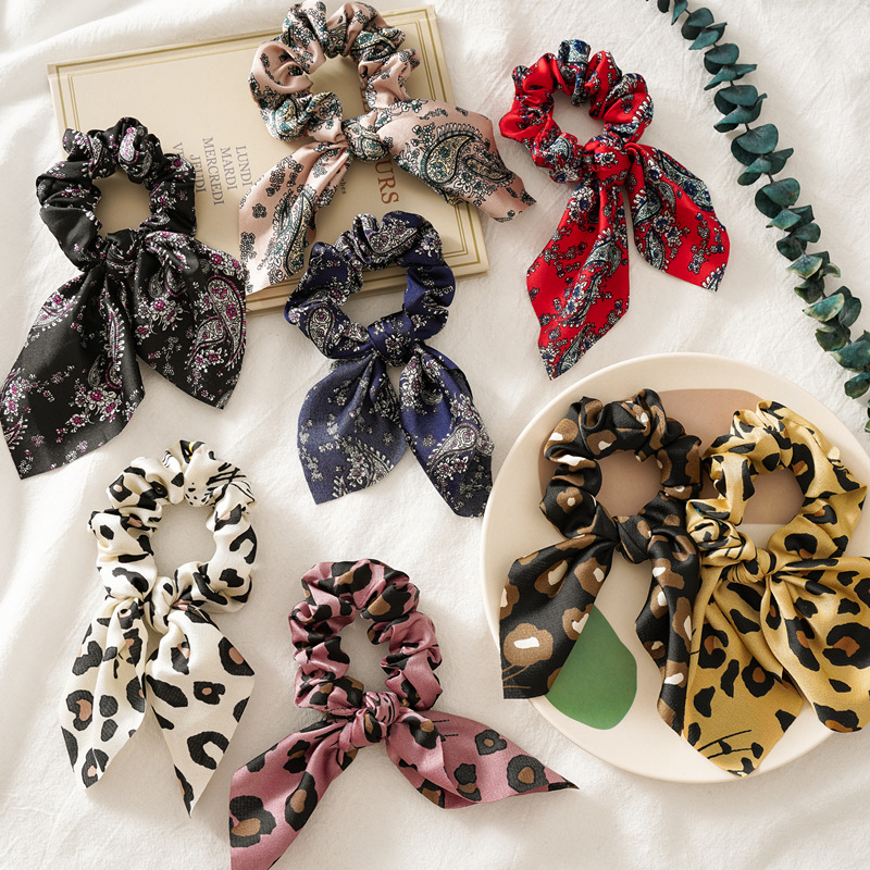 Мода leopard печати небольшой ленты волос Scrunchies сломанный цветок большой кишечник Упругие волосы группа женщин аксессуары для волос