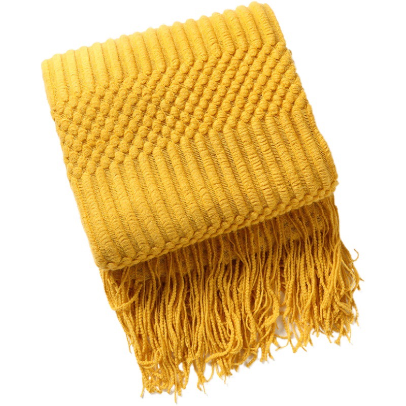 White Knitted Blanket Chenille Knitted Blanket With tassels Throw Blanket