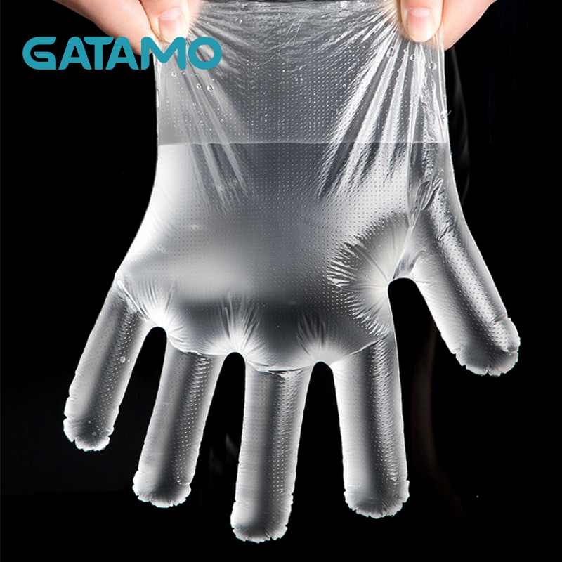 SW02 Gatamo дешевые многоцелевые одноразовые прозрачные HDPE кухонные пищевые пластиковые PE перчатки
