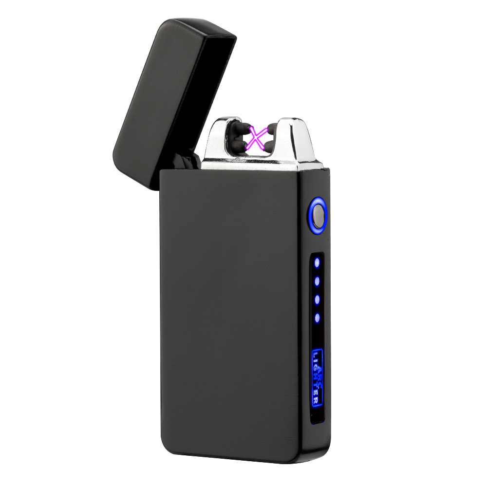 Windproof Electric Dual Arc Lighter USB Plasma Rechargeable Lighter with LED Battery Indicator Flameless Cigarette